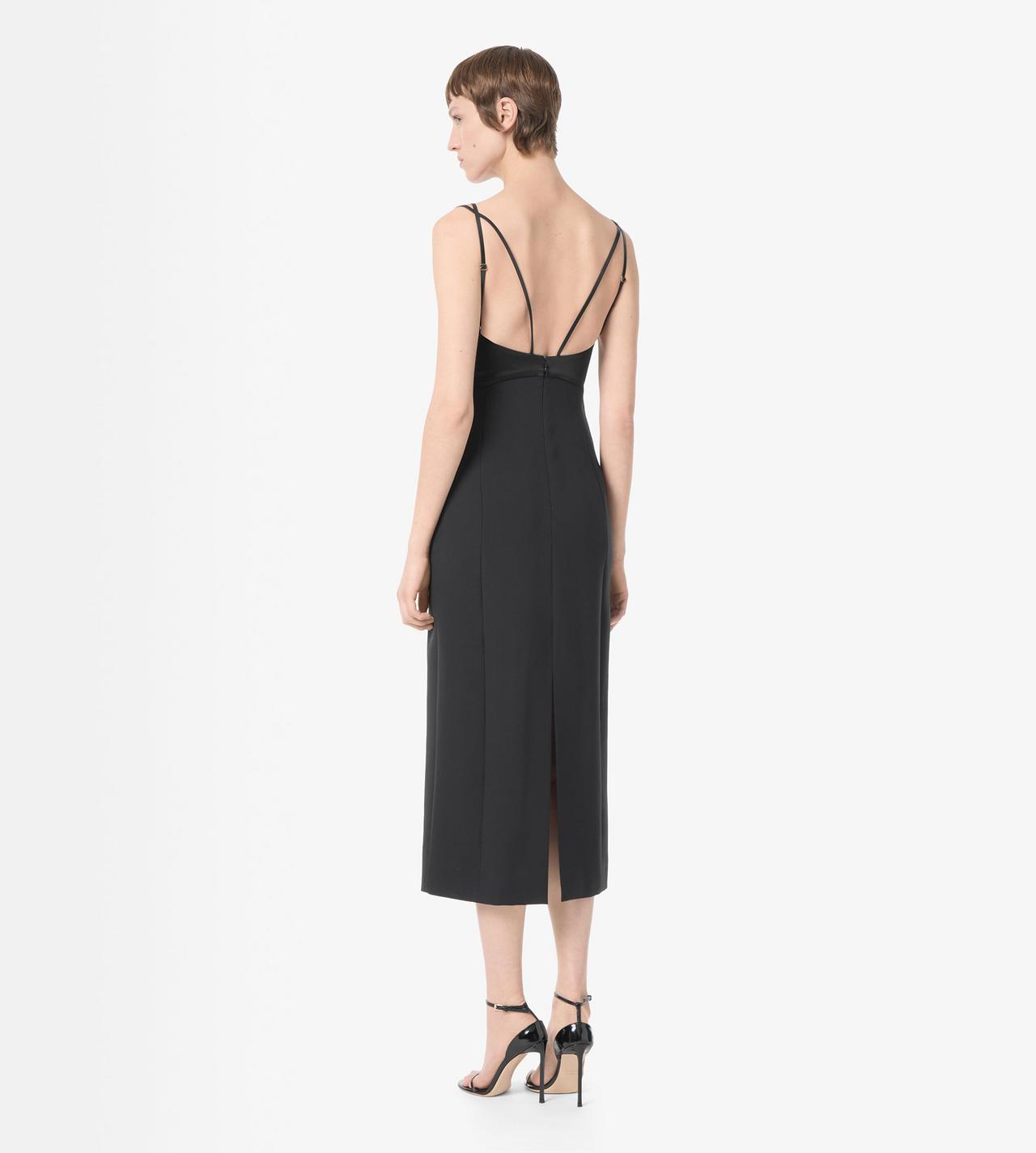 TOM FORD SILK WOOL BLEND BLACK PENCIL DRESS WITH LEATHER STRAPS