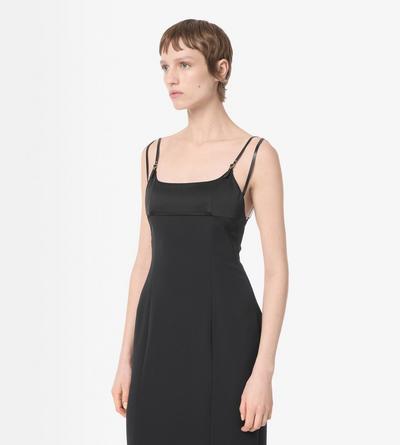 TOM FORD SILK WOOL BLEND BLACK PENCIL DRESS WITH LEATHER STRAPS