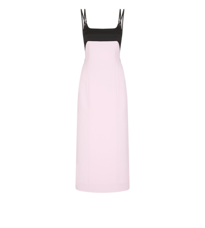 TOM FORD SILK WOOL BLEND ORCHID PINK PENCIL DRESS WITH LEATHER STRAPS