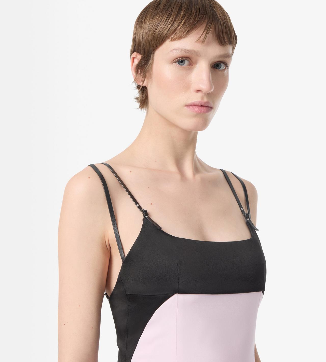TOM FORD SILK WOOL BLEND ORCHID PINK PENCIL DRESS WITH LEATHER STRAPS
