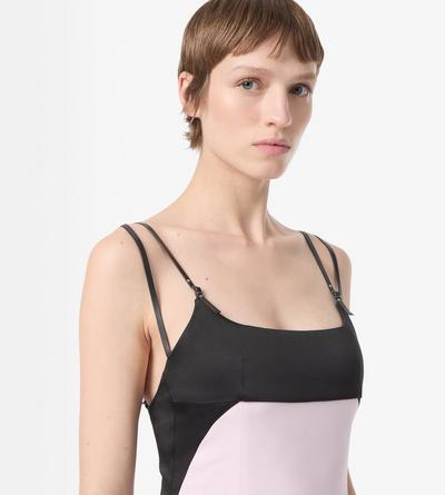TOM FORD SILK WOOL BLEND ORCHID PINK PENCIL DRESS WITH LEATHER STRAPS