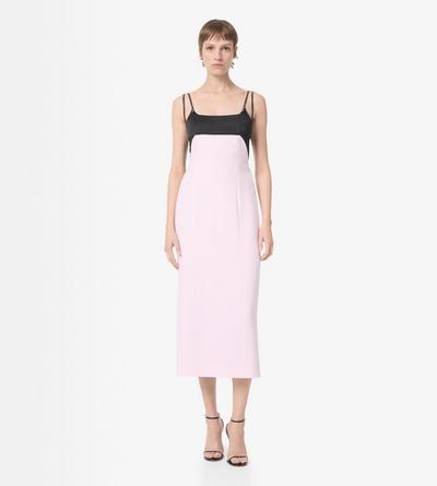 TOM FORD SILK WOOL BLEND ORCHID PINK PENCIL DRESS WITH LEATHER STRAPS