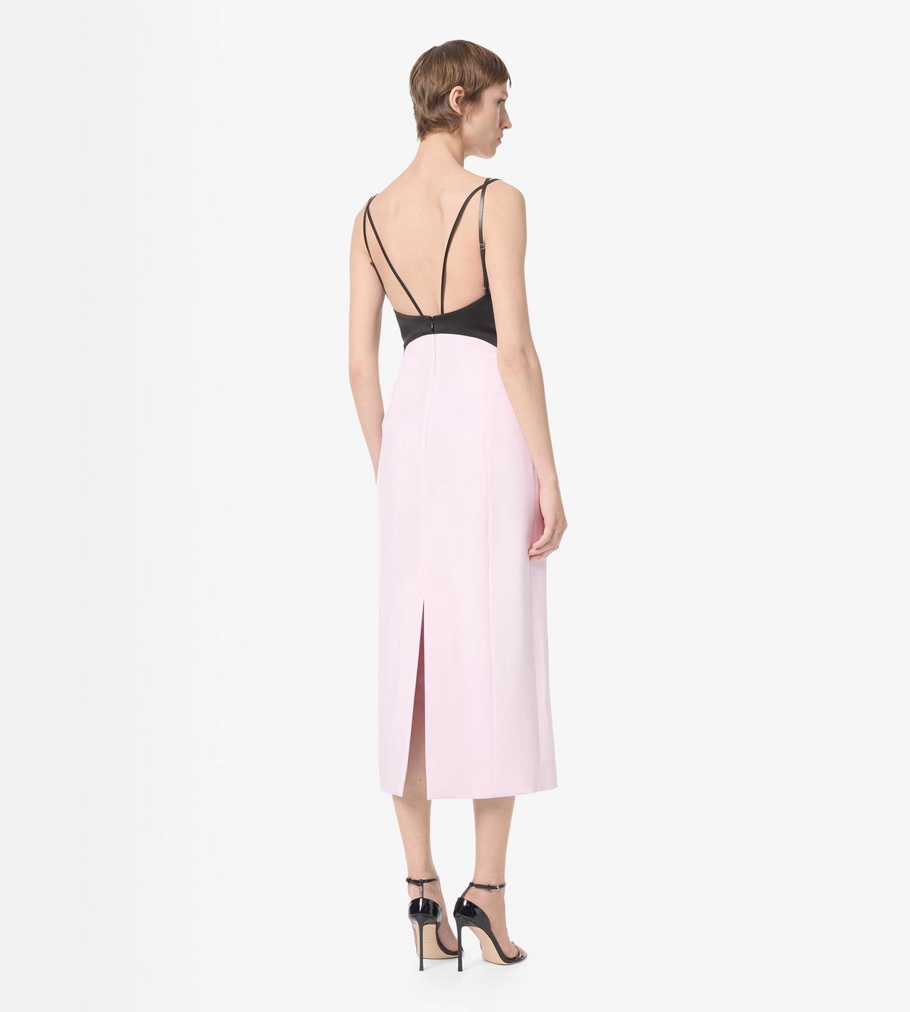 TOM FORD SILK WOOL BLEND ORCHID PINK PENCIL DRESS WITH LEATHER STRAPS