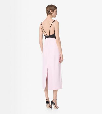 TOM FORD SILK WOOL BLEND ORCHID PINK PENCIL DRESS WITH LEATHER STRAPS