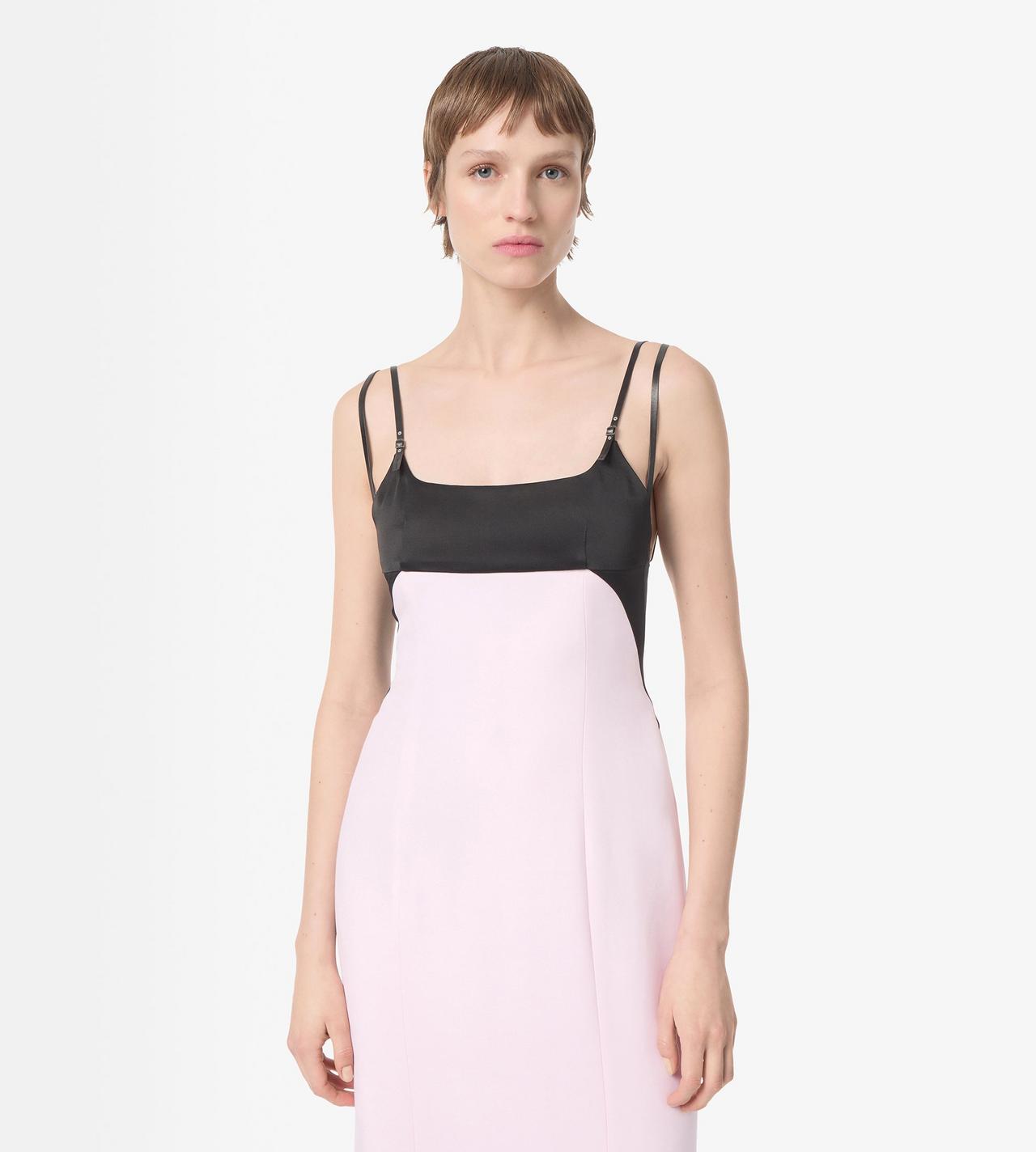 TOM FORD SILK WOOL BLEND ORCHID PINK PENCIL DRESS WITH LEATHER STRAPS