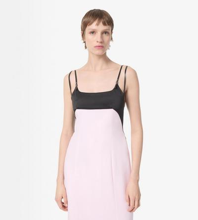TOM FORD SILK WOOL BLEND ORCHID PINK PENCIL DRESS WITH LEATHER STRAPS