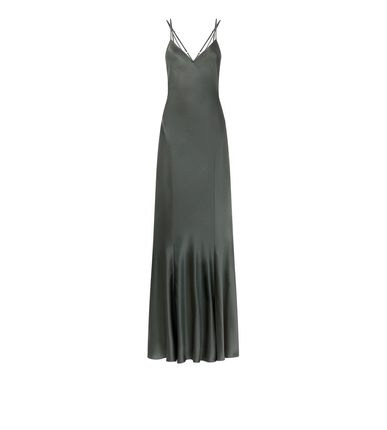 TOM FORD SILK DARK PINE SILK EVENING SLIP DRESS WITH DOUBLE STRAPS