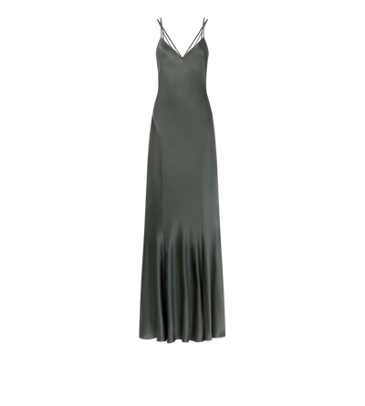TOM FORD SILK DARK PINE SILK EVENING SLIP DRESS WITH DOUBLE STRAPS