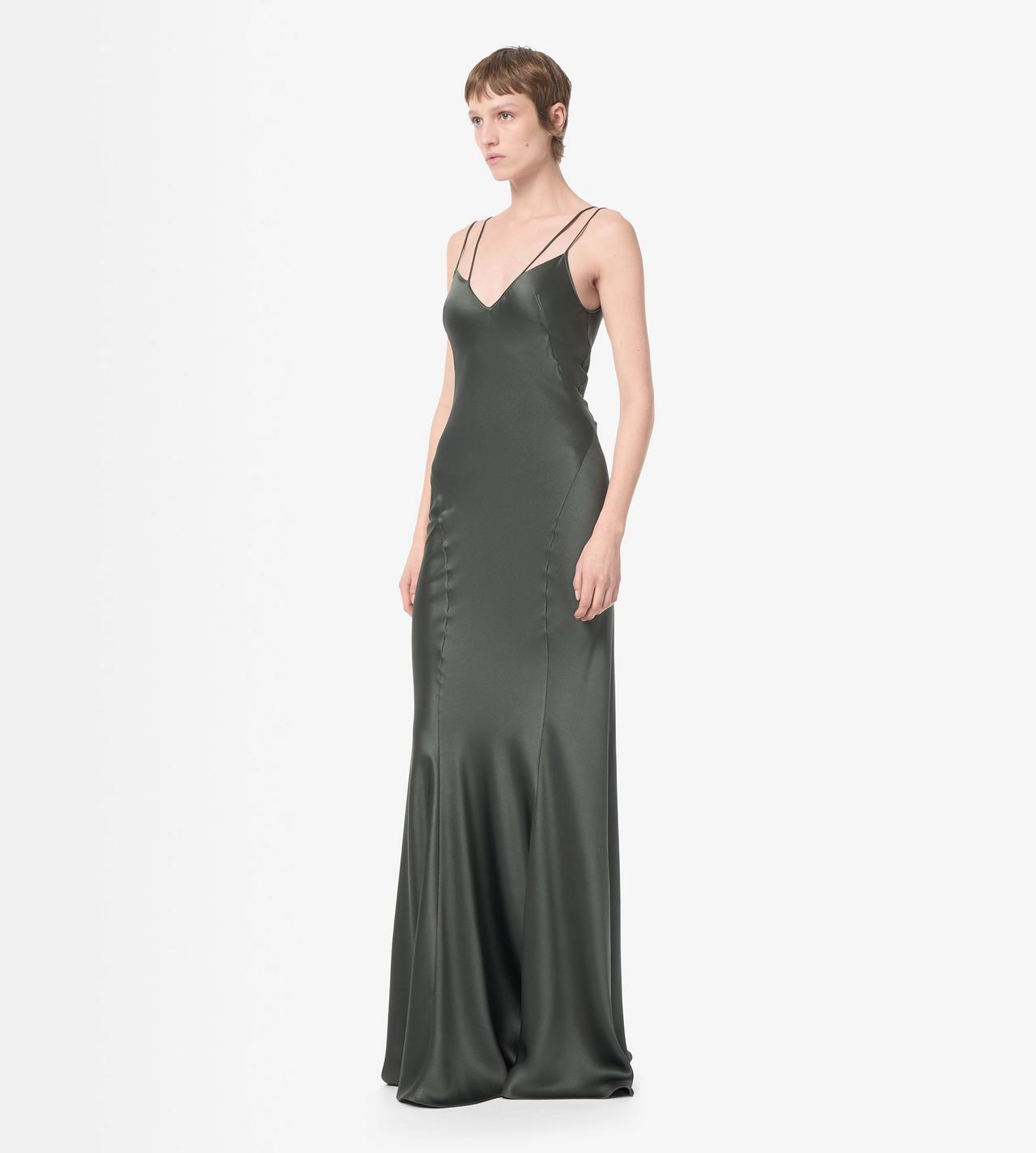TOM FORD SILK DARK PINE SILK EVENING SLIP DRESS WITH DOUBLE STRAPS