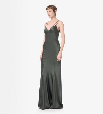 TOM FORD SILK DARK PINE SILK EVENING SLIP DRESS WITH DOUBLE STRAPS