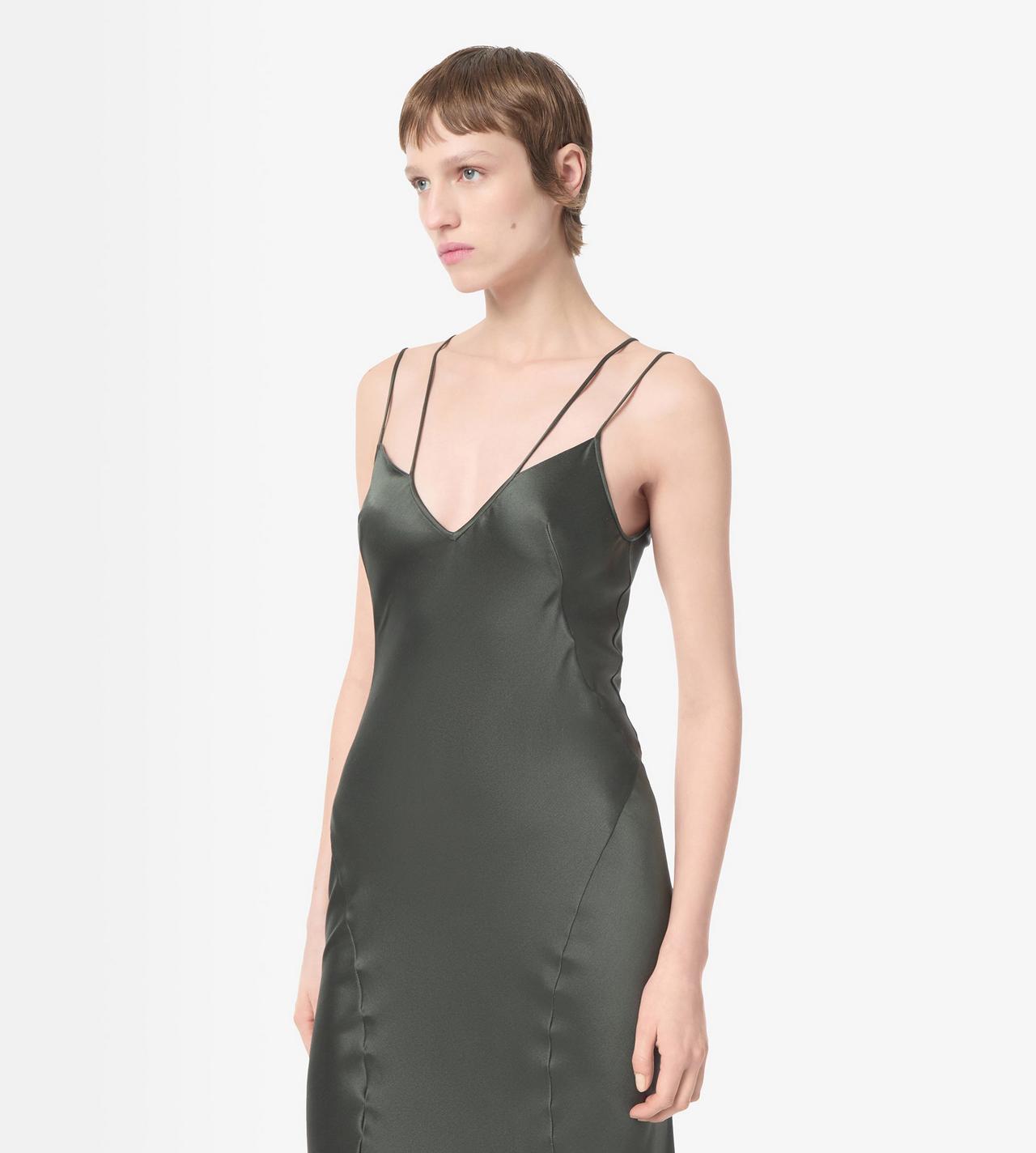 TOM FORD SILK DARK PINE SILK EVENING SLIP DRESS WITH DOUBLE STRAPS