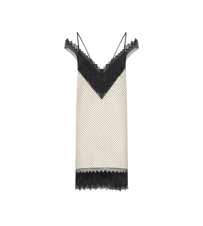 TOM FORD EMBROIDERY CREAM+BLACK LACE-ENCRUSTED CAMISOLE MINI COCKTAIL DRESS