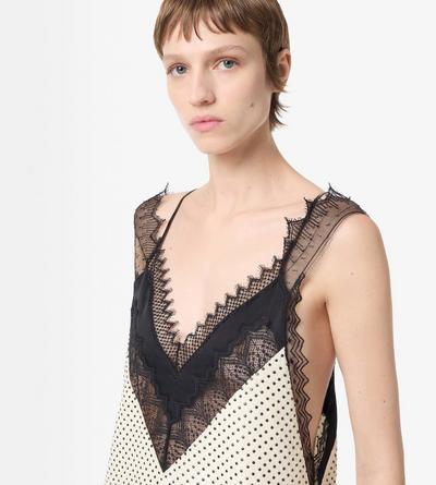TOM FORD EMBROIDERY CREAM+BLACK LACE-ENCRUSTED CAMISOLE MINI COCKTAIL DRESS