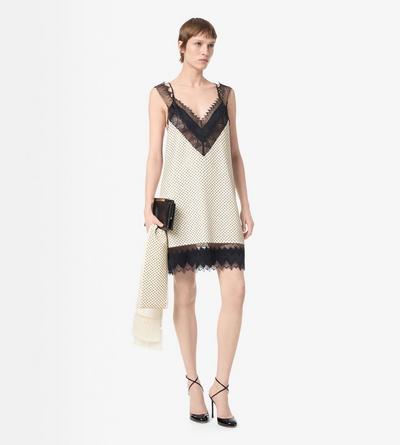 TOM FORD EMBROIDERY CREAM+BLACK LACE-ENCRUSTED CAMISOLE MINI COCKTAIL DRESS