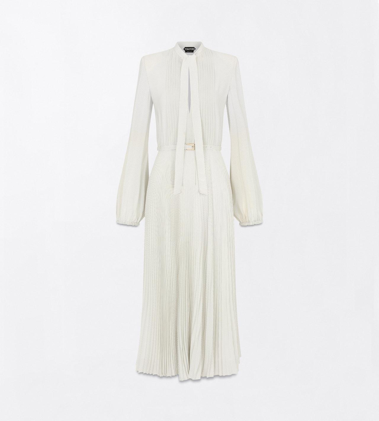 TOM FORD SILK OFF WHITE+BLACK POLKA DOT SILK CREPE DE CHINE LAVALLIERE DRESS
