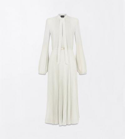 TOM FORD SILK OFF WHITE+BLACK POLKA DOT SILK CREPE DE CHINE LAVALLIERE DRESS