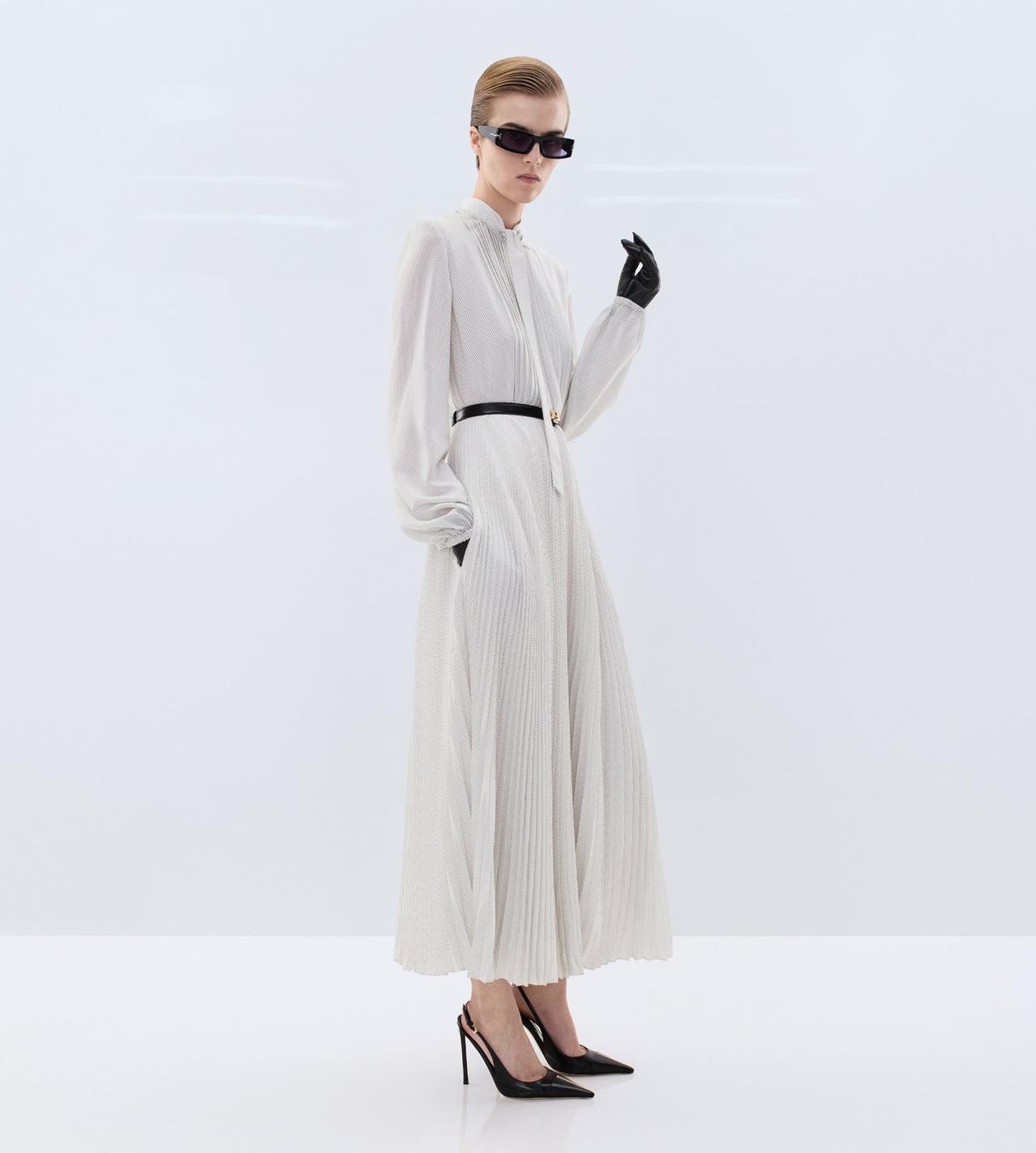 TOM FORD SILK OFF WHITE+BLACK POLKA DOT SILK CREPE DE CHINE LAVALLIERE DRESS
