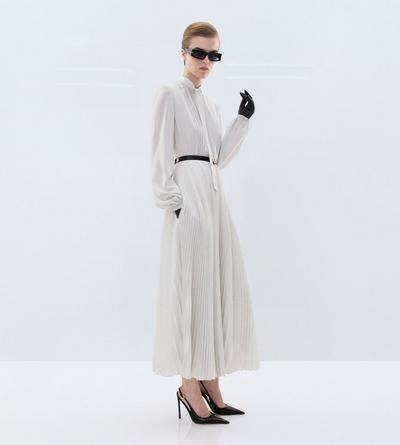 TOM FORD SILK OFF WHITE+BLACK POLKA DOT SILK CREPE DE CHINE LAVALLIERE DRESS