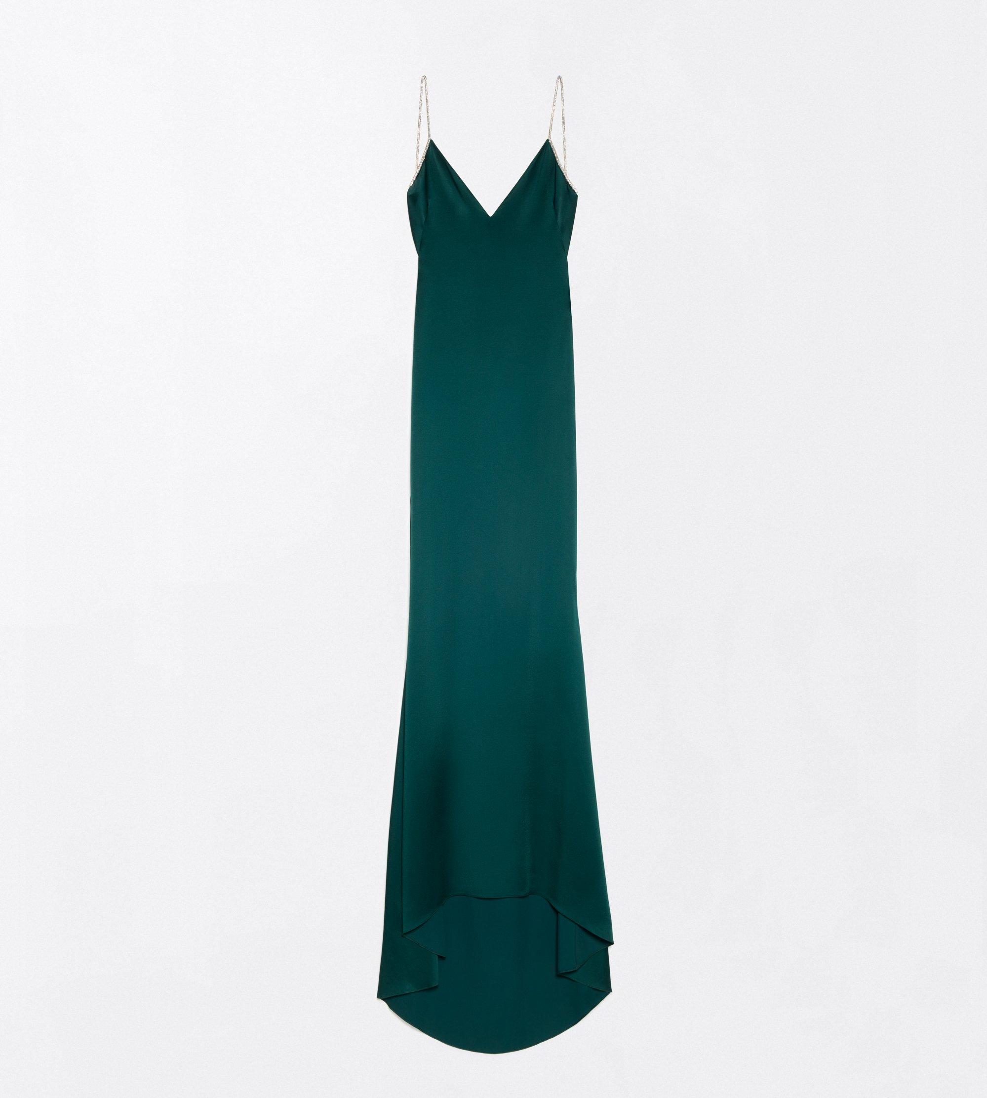 CRYSTAL CHAIN EMBROIDERY SATIN SLEEVELESS EVENING DRESS WITH OPEN BACK
