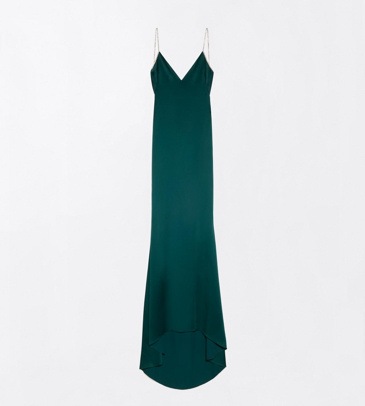 TOM FORD SATIN EMERALD + CRYSTAL CRYSTAL CHAIN EMBROIDERY SATIN SLEEVELESS EVENING DRESS WITH OPEN BACK