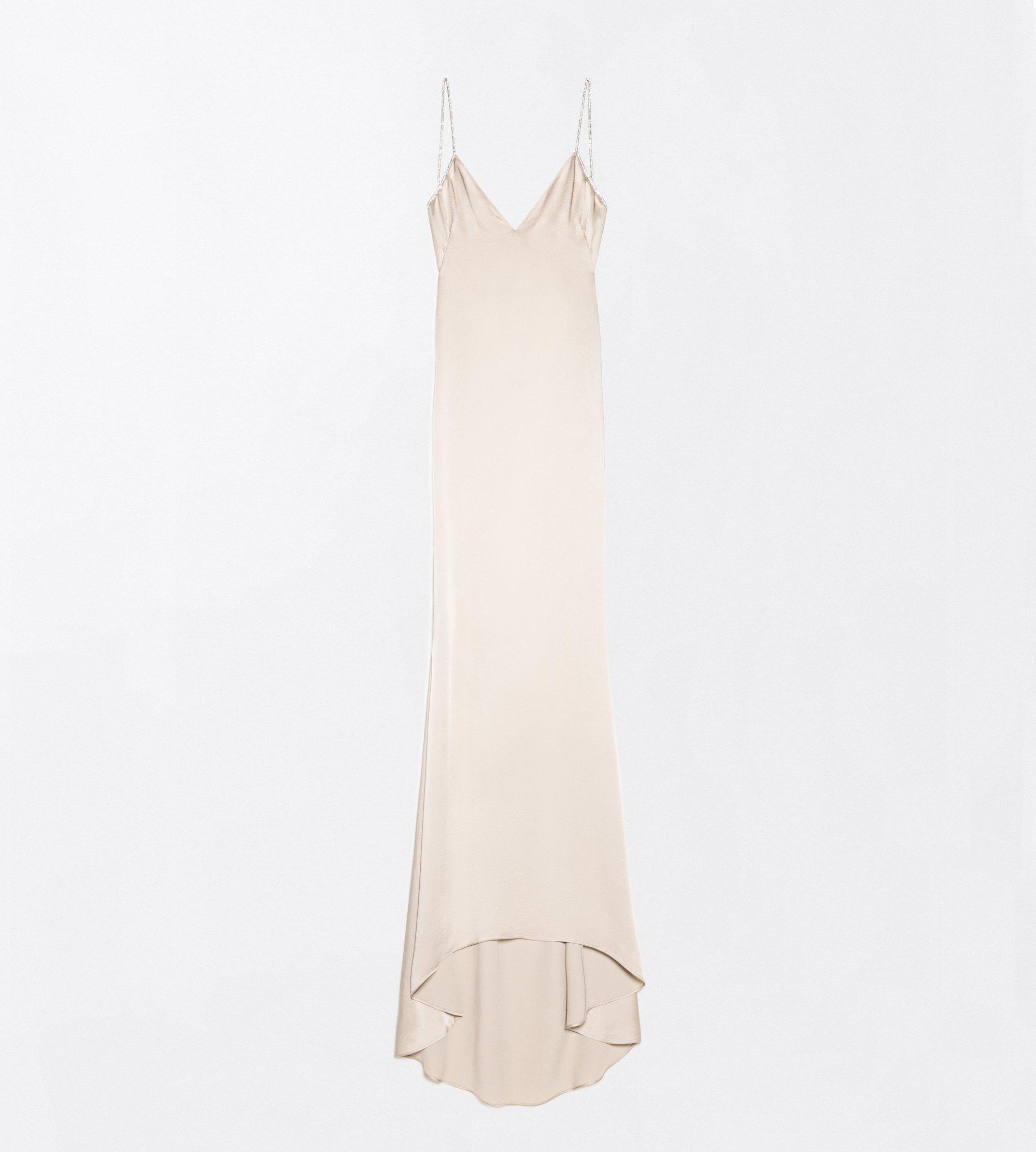 CRYSTAL CHAIN EMBROIDERY SATIN SLEEVELESS EVENING DRESS WITH OPEN BACK