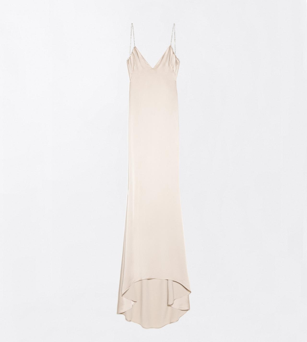 TOM FORD SATIN BEIGE + CRYSTRAL CRYSTAL CHAIN EMBROIDERY SATIN SLEEVELESS EVENING DRESS WITH OPEN BACK