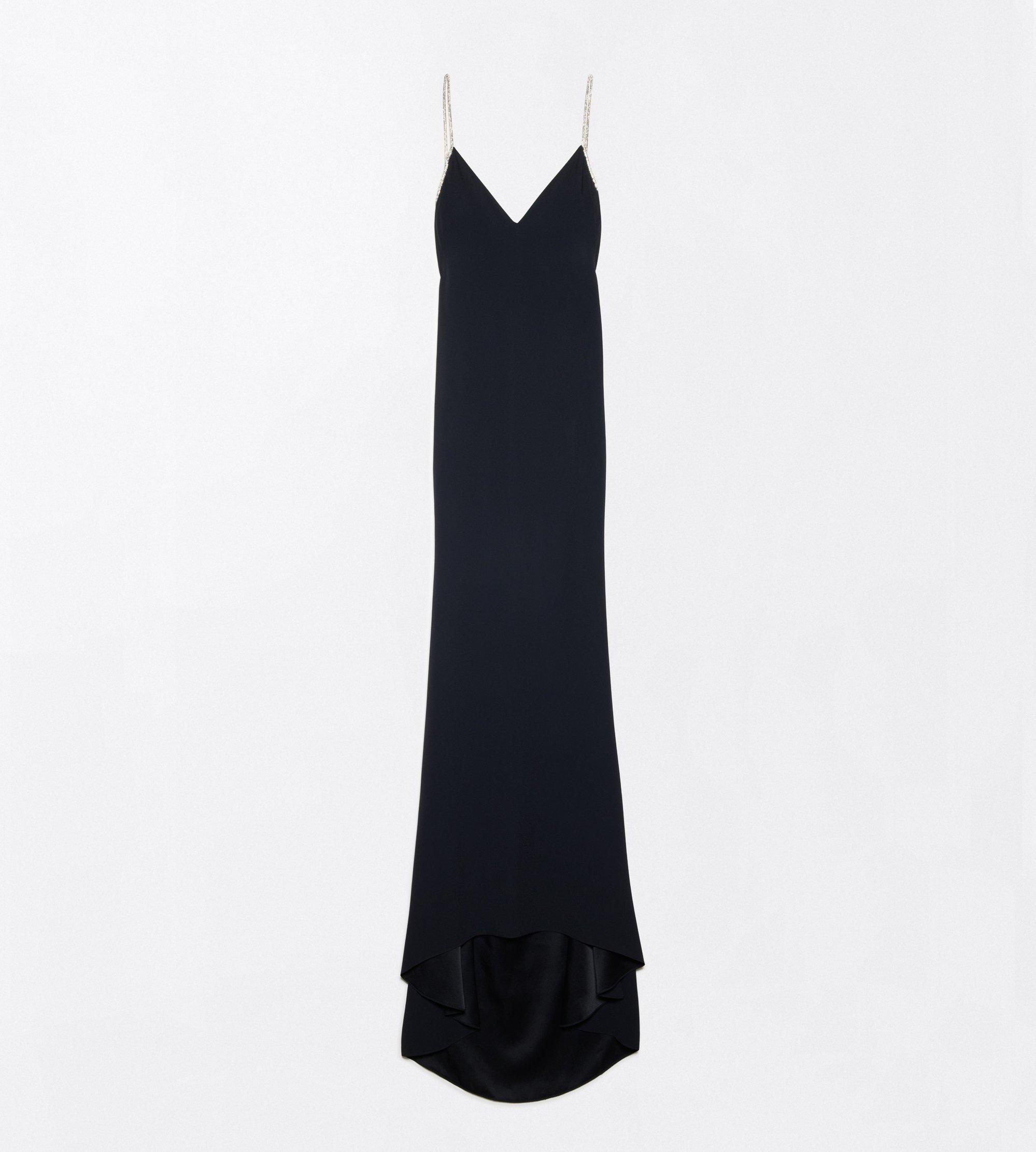 CRYSTAL CHAIN EMBROIDERY SATIN SLEEVELESS EVENING DRESS WITH OPEN BACK
