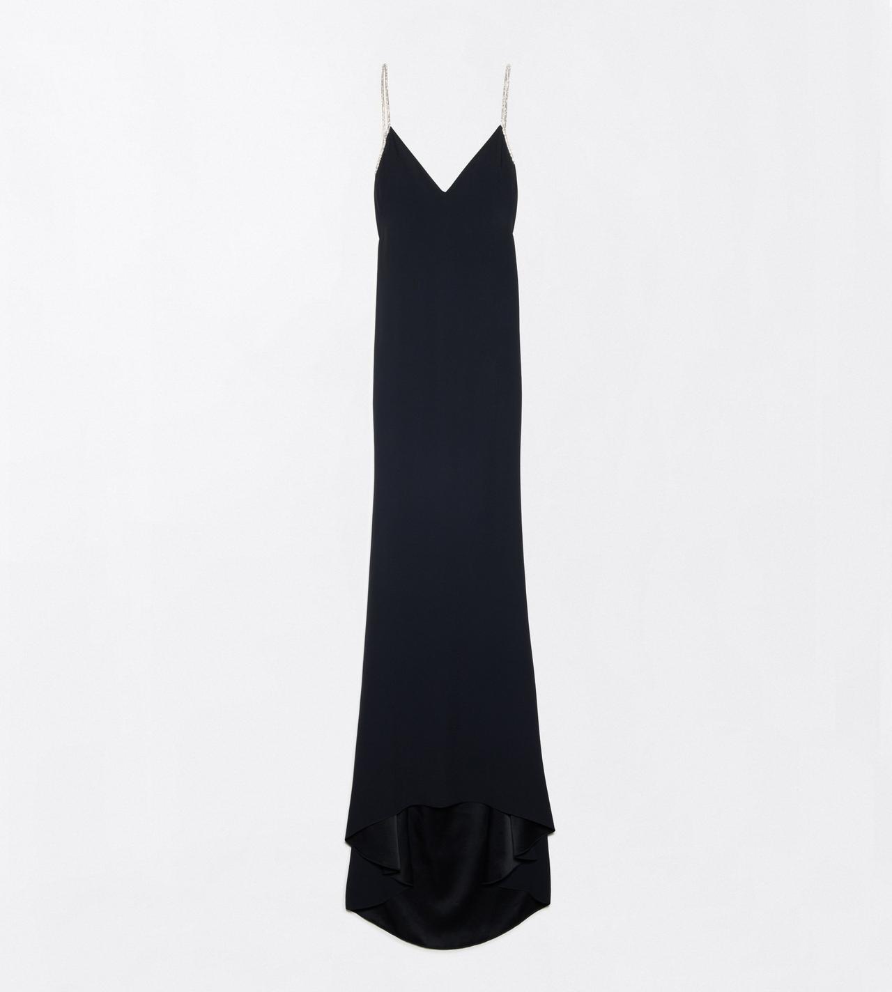 TOM FORD VISCOSE BLEND BLACK + CRYSTAL CRYSTAL CHAIN EMBROIDERY SATIN SLEEVELESS EVENING DRESS WITH OPEN BACK