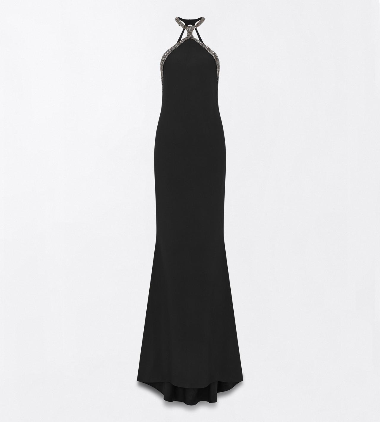 TOM FORD EMBROIDERY BLACK GLASS BEADS EMBROIDERY HALTERNECK EVENING DRESS