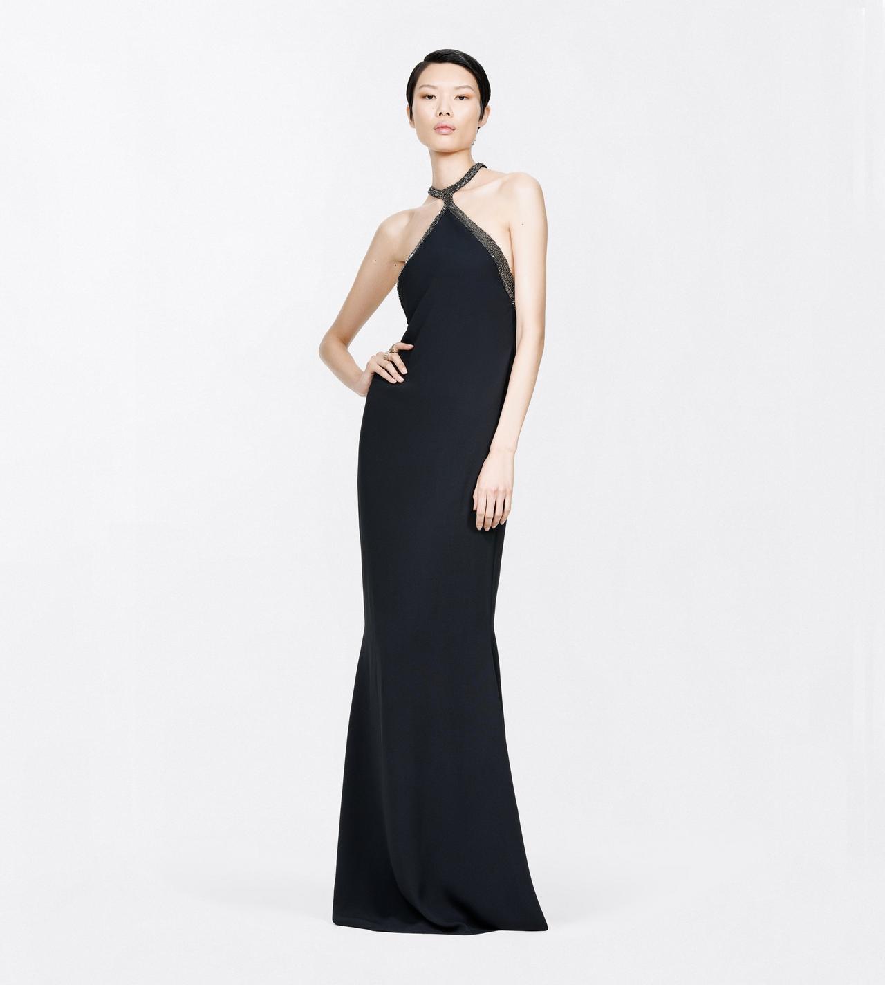 TOM FORD EMBROIDERY BLACK GLASS BEADS EMBROIDERY HALTERNECK EVENING DRESS