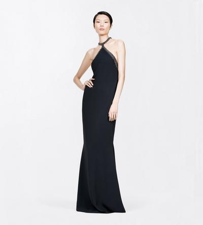TOM FORD EMBROIDERY BLACK GLASS BEADS EMBROIDERY HALTERNECK EVENING DRESS