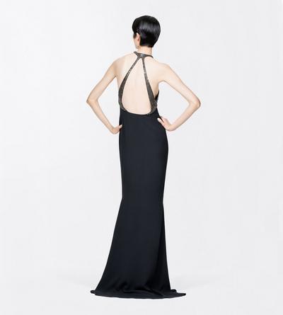 TOM FORD EMBROIDERY BLACK GLASS BEADS EMBROIDERY HALTERNECK EVENING DRESS
