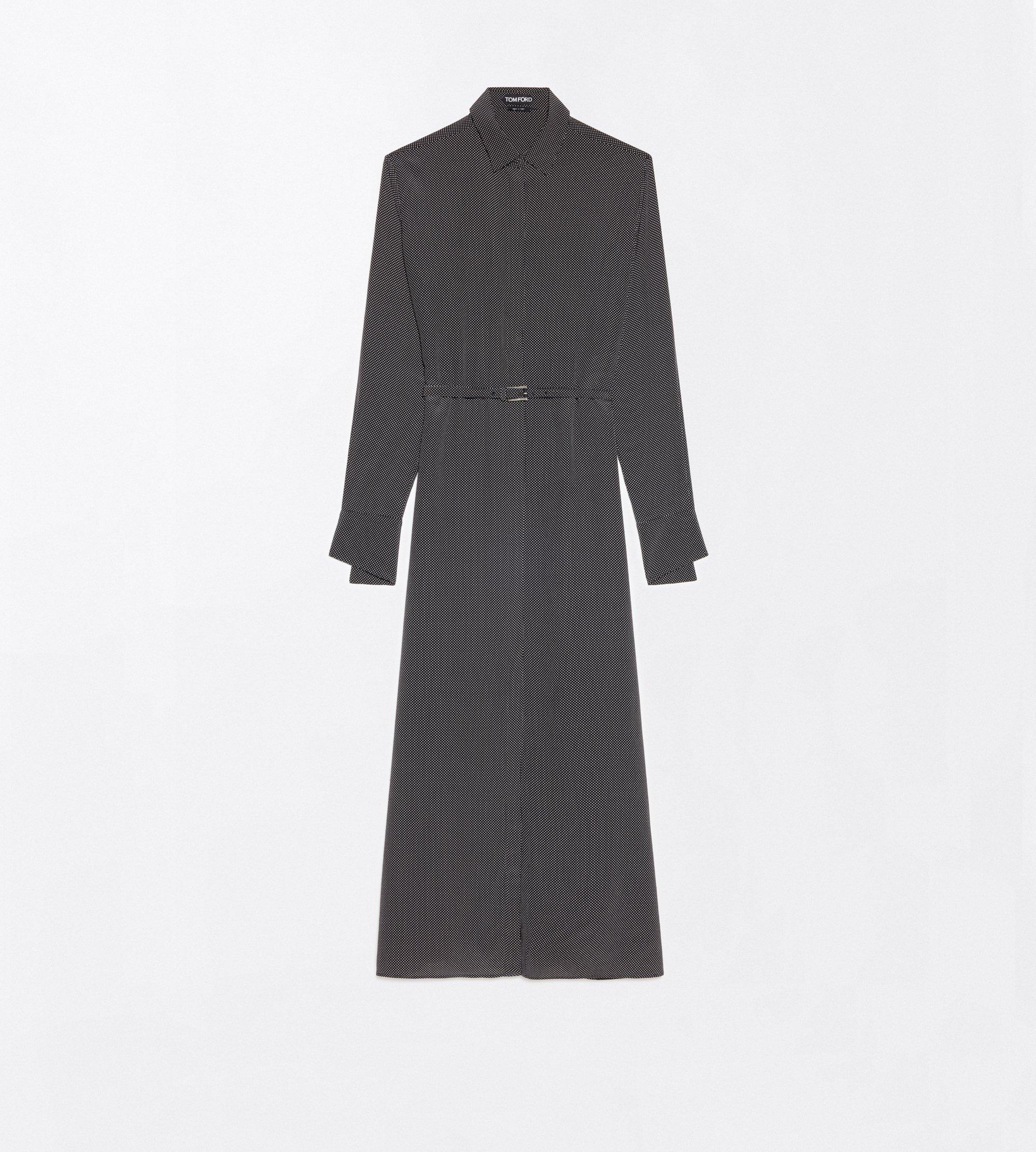 PRINTED MICRO POLKA DOT SILK CREPE DE CHINE BELTED SHIRT DRESS