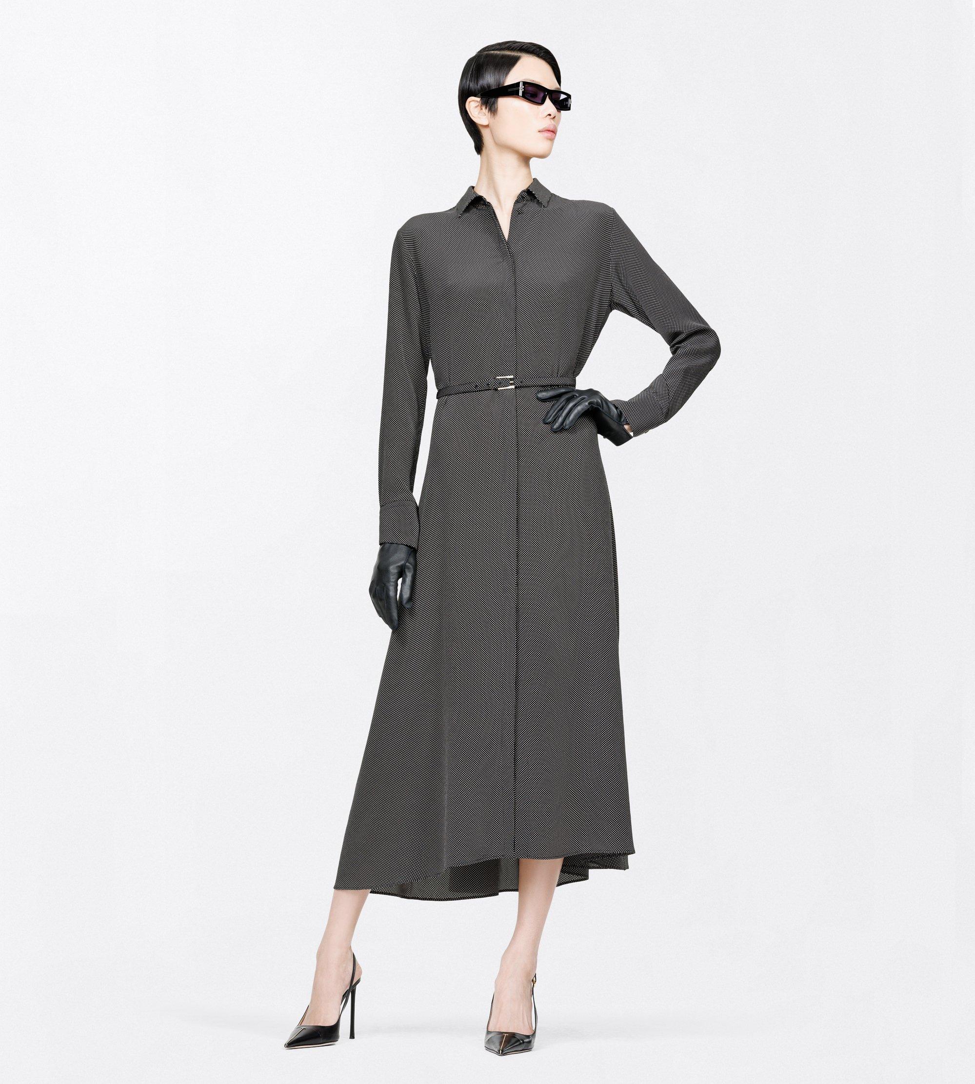 PRINTED MICRO POLKA DOT SILK CREPE DE CHINE BELTED SHIRT DRESS