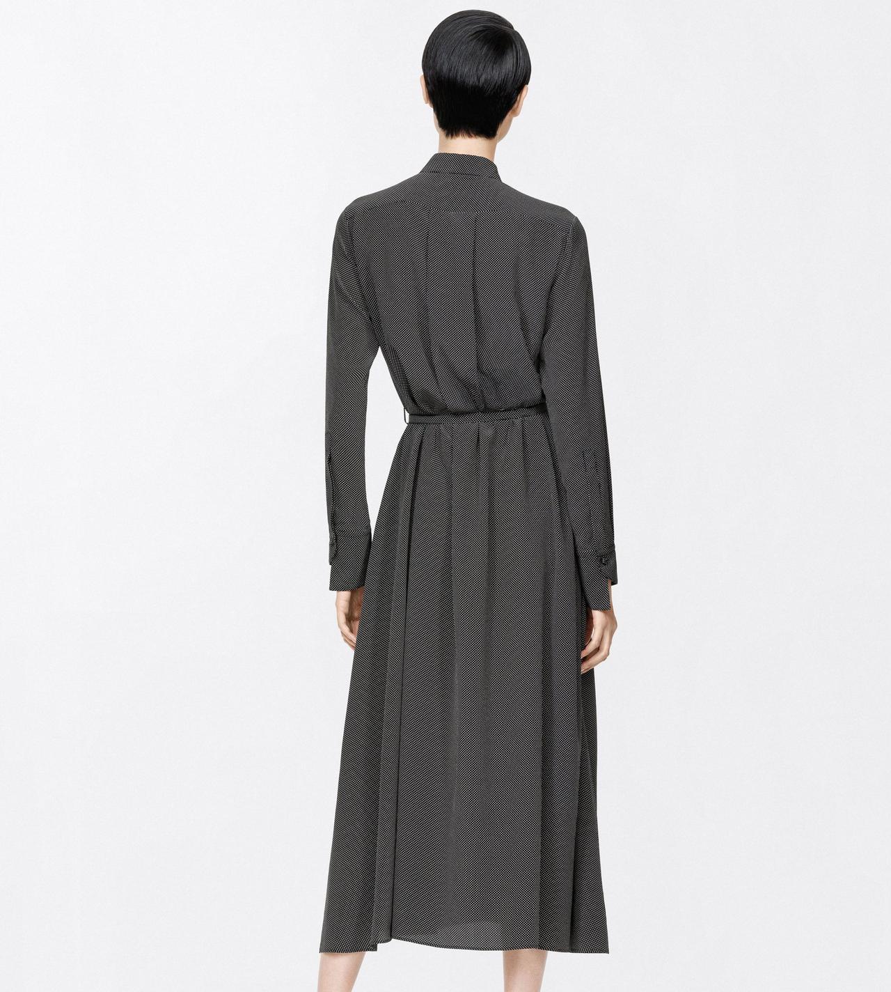 TOM FORD SILK BLACK+OFF WHITE PRINTED MICRO POLKA DOT SILK CREPE DE CHINE BELTED SHIRT DRESS