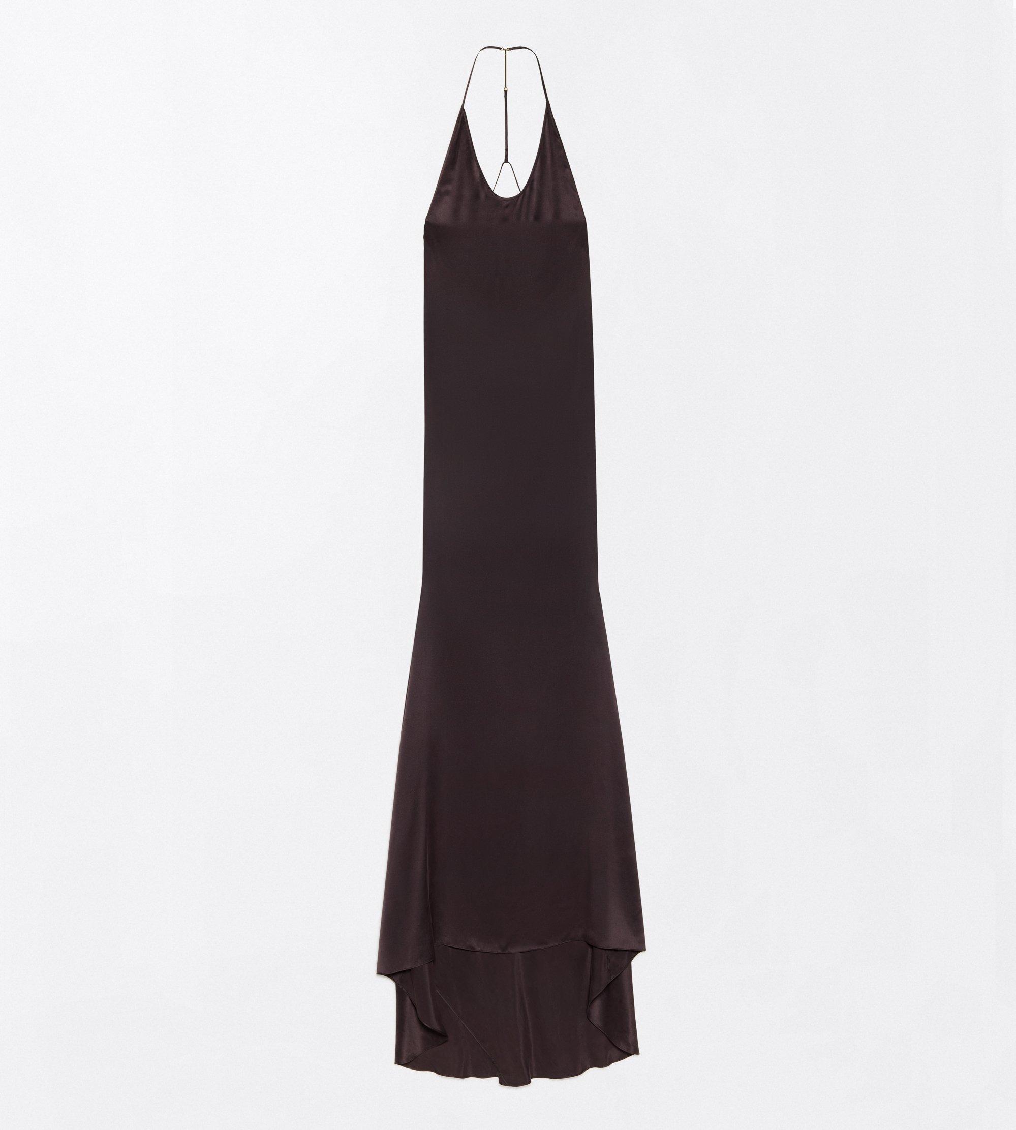 PEACH-FEEL SILK SATIN HALTERNECK EVENING DRESS