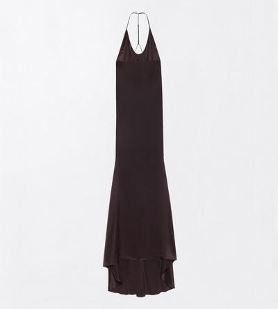 TOM FORD SILK ESPRESSO PEACH-FEEL SILK SATIN HALTERNECK EVENING DRESS