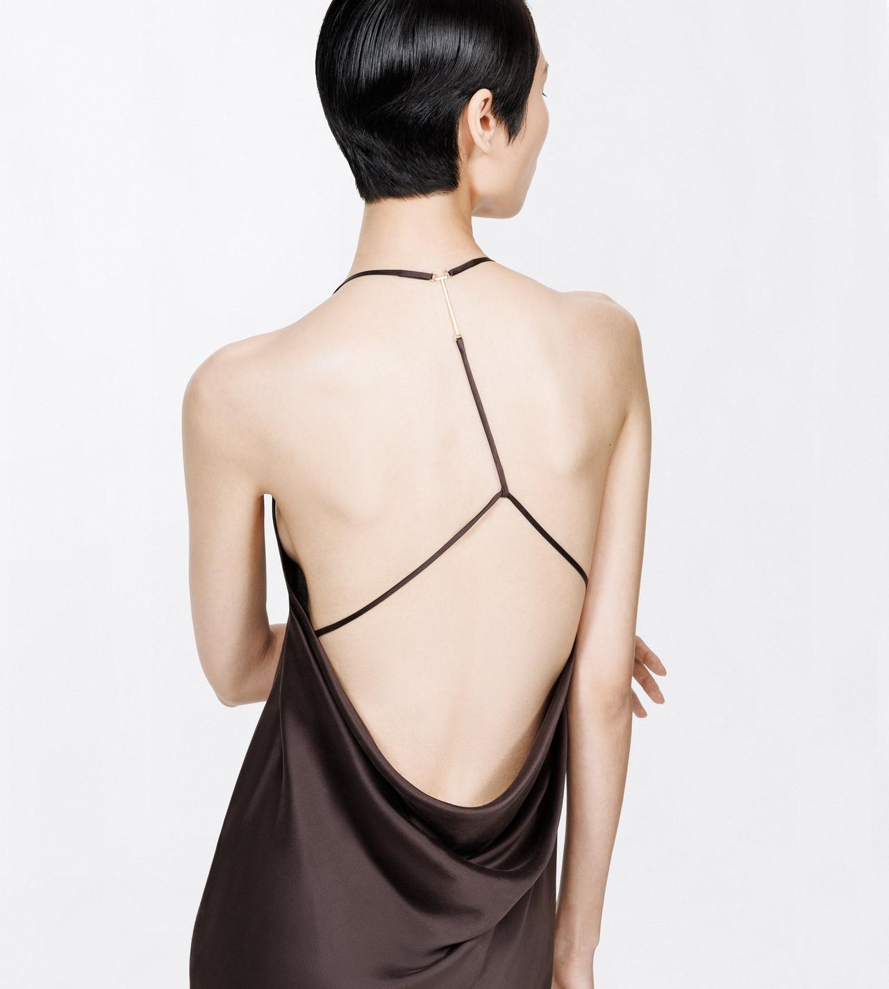TOM FORD SILK ESPRESSO PEACH-FEEL SILK SATIN HALTERNECK EVENING DRESS