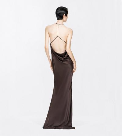 TOM FORD SILK ESPRESSO PEACH-FEEL SILK SATIN HALTERNECK EVENING DRESS