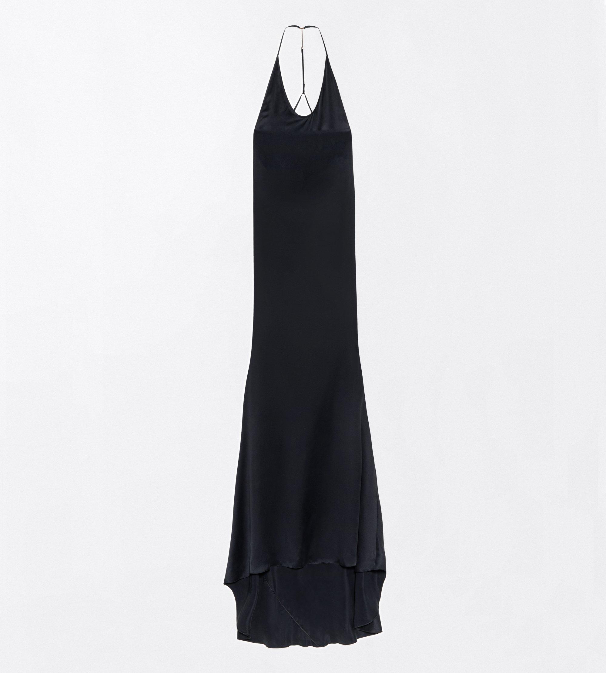 PEACH-FEEL SILK SATIN HALTERNECK EVENING DRESS
