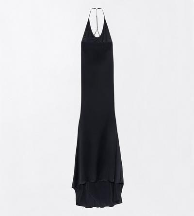 TOM FORD SILK BLACK PEACH-FEEL SILK SATIN HALTERNECK EVENING DRESS