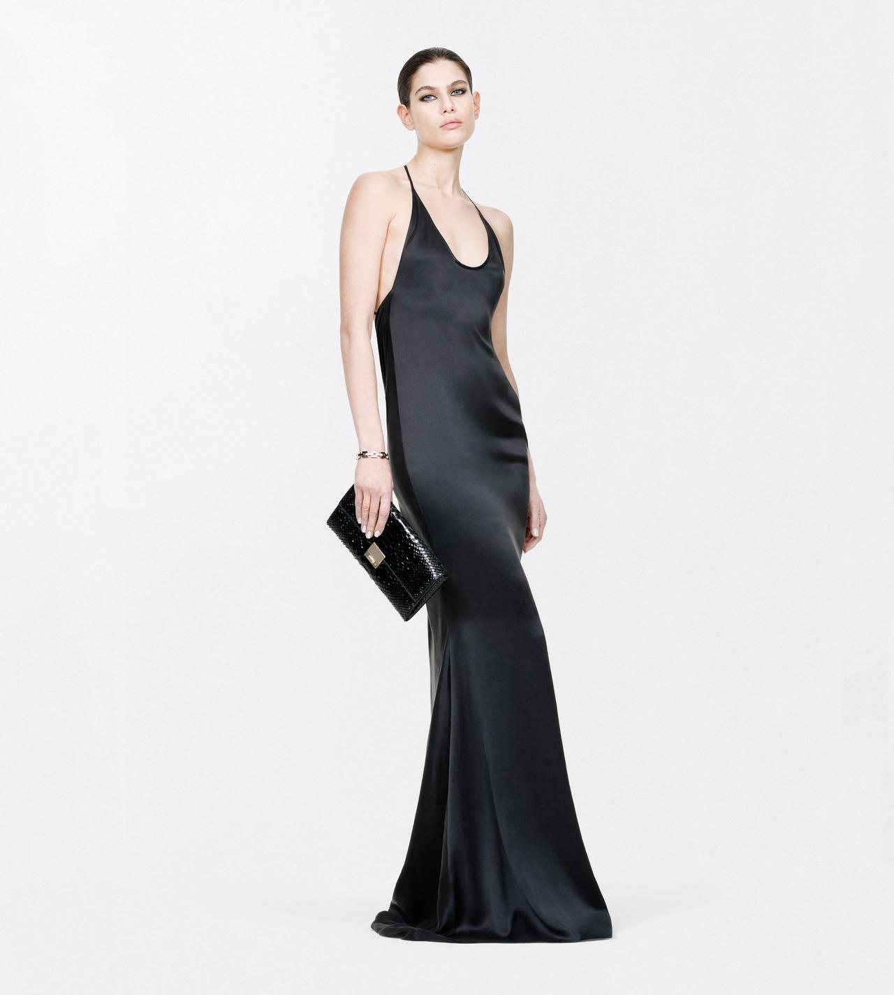 TOM FORD SILK BLACK PEACH-FEEL SILK SATIN HALTERNECK EVENING DRESS