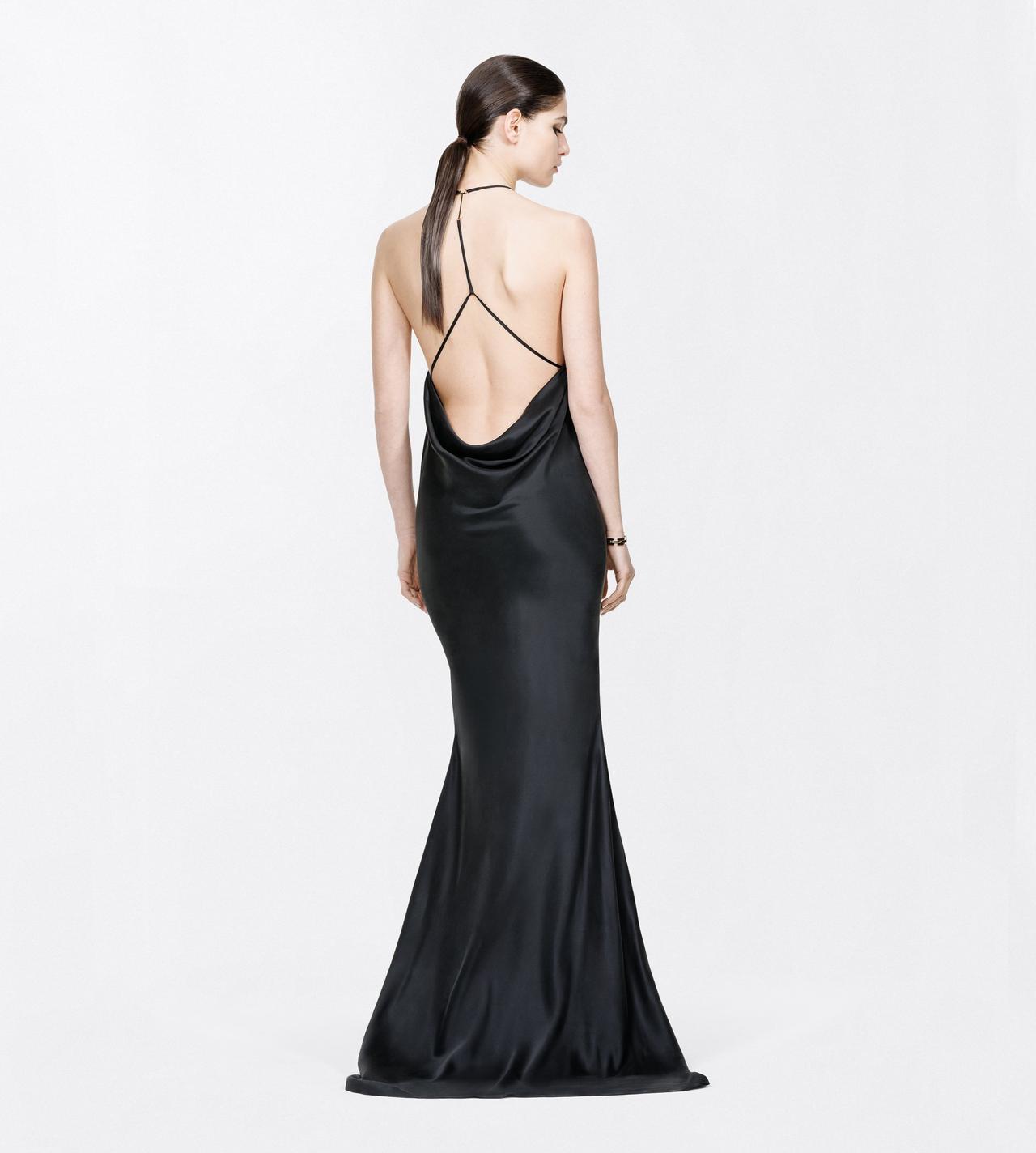 TOM FORD SILK BLACK PEACH-FEEL SILK SATIN HALTERNECK EVENING DRESS