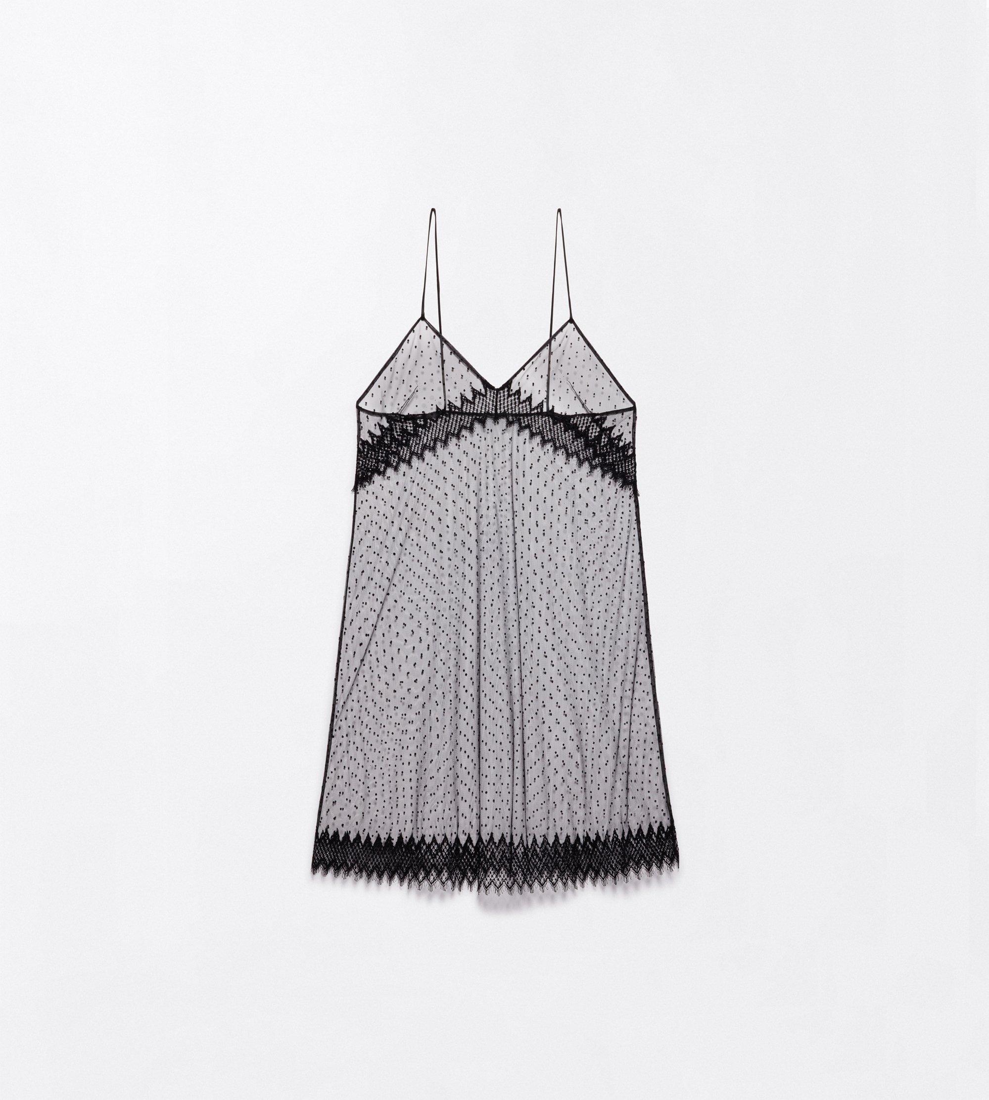PLUMETIS FLOCKED COCKTAIL SLIP DRESS WITH LACE DETAILS