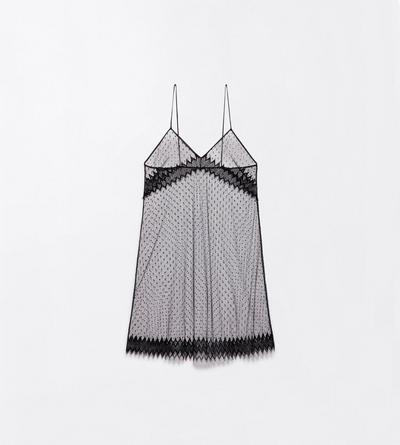 TOM FORD LACE BLACK PLUMETIS FLOCKED COCKTAIL SLIP DRESS WITH LACE DETAILS