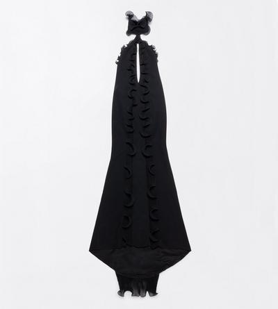 TOM FORD SILK BLACK SILK CREPE RUFFLE HALTERNECK EVENING DRESS WITH OPEN BACK
