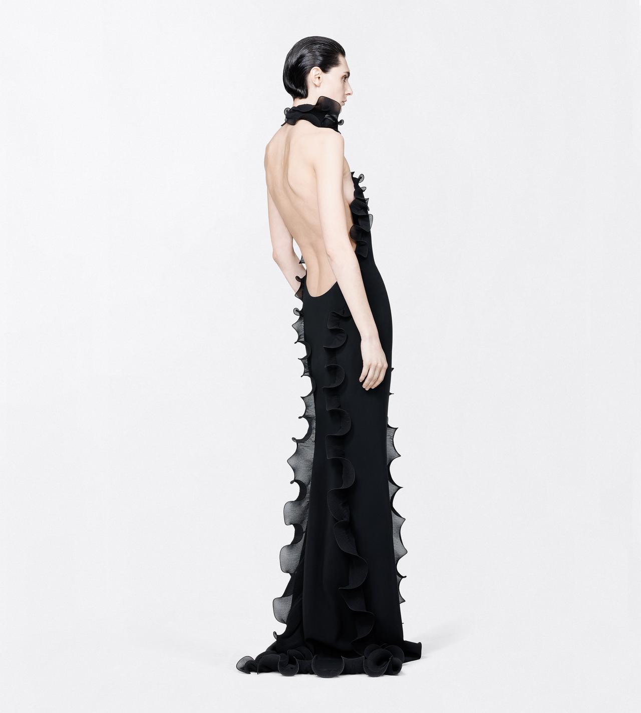 TOM FORD SILK BLACK SILK CREPE RUFFLE HALTERNECK EVENING DRESS WITH OPEN BACK