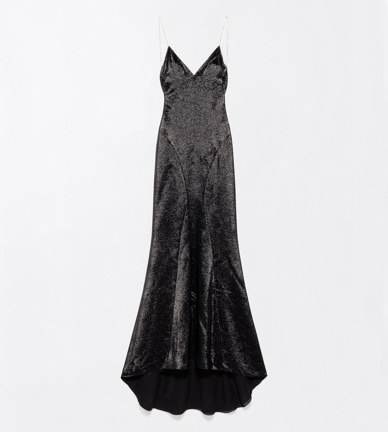 TOM FORD  BLACK + CRYSTAL CRYSTAL CHAIN EMBROIDERY ON SILK CHARMEUSE LUREX STRAP EVENING DRESS