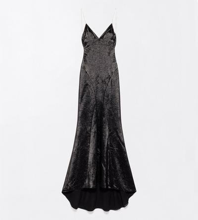 TOM FORD  BLACK + CRYSTAL CRYSTAL CHAIN EMBROIDERY ON SILK CHARMEUSE LUREX STRAP EVENING DRESS