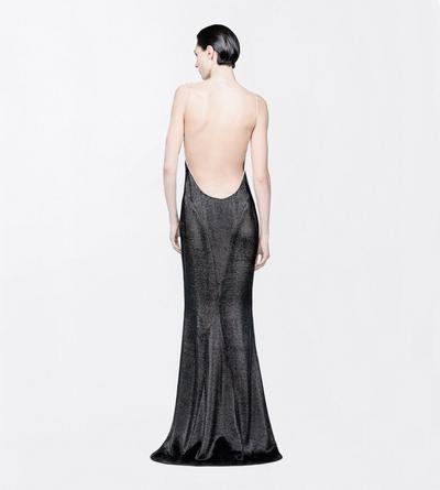 TOM FORD  BLACK + CRYSTAL CRYSTAL CHAIN EMBROIDERY ON SILK CHARMEUSE LUREX STRAP EVENING DRESS